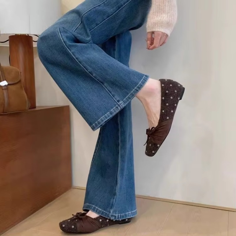Heels - Women Polka Dot Woolen Ballet Flats