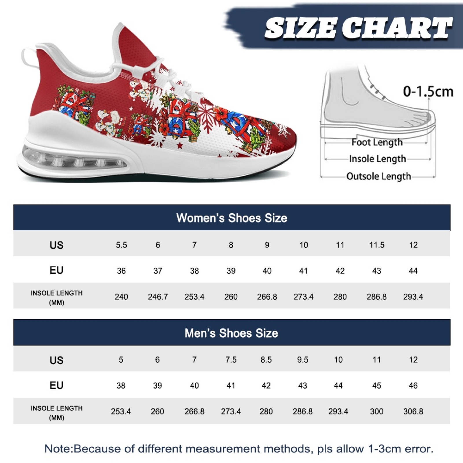 PENSTROLL Red Snowflake Patter - огляд і ціна Breathable Mesh Athletic Shoes